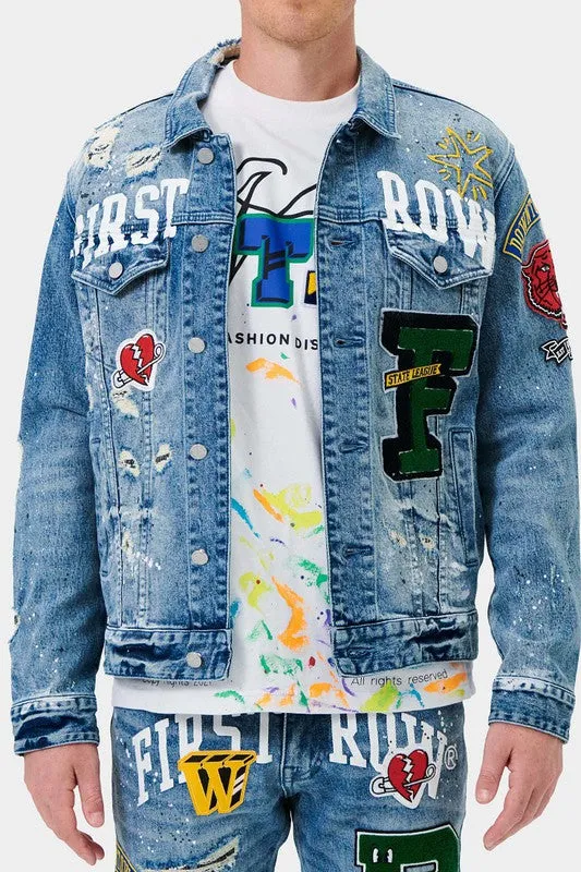 Medium Sand Tint Varsity Patches Denim Jacket