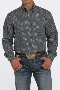 MEN'S GEOMETRIC PRINT BUTTON-DOWN WESTERN SHIRT - NAVY