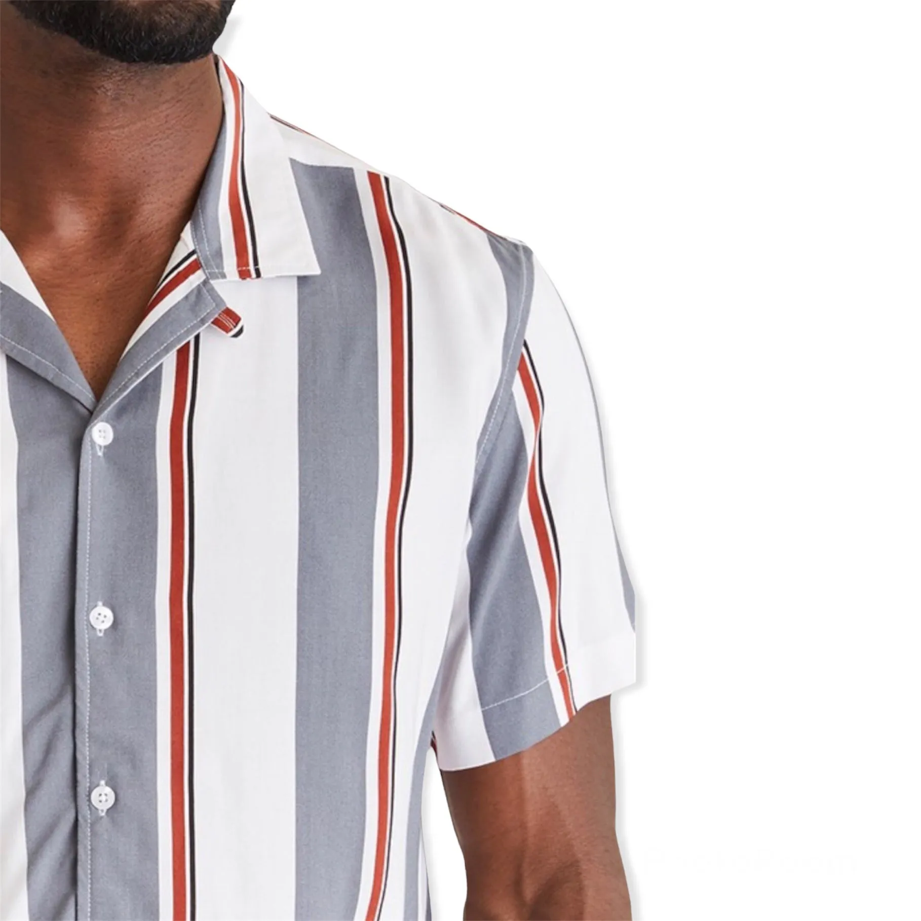 Men’s Striped Short Sleeve Button-Up Camp Shirt