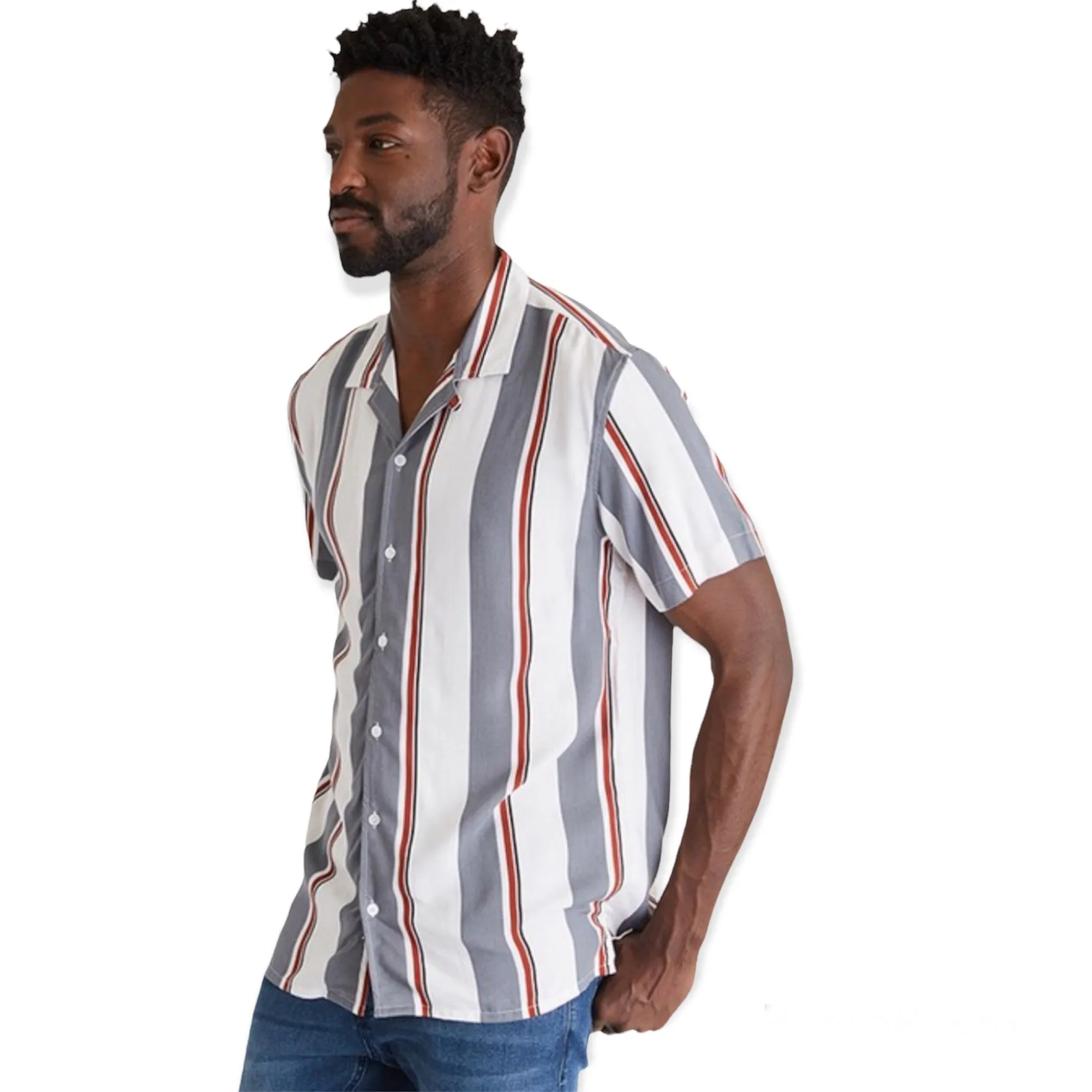 Men’s Striped Short Sleeve Button-Up Camp Shirt