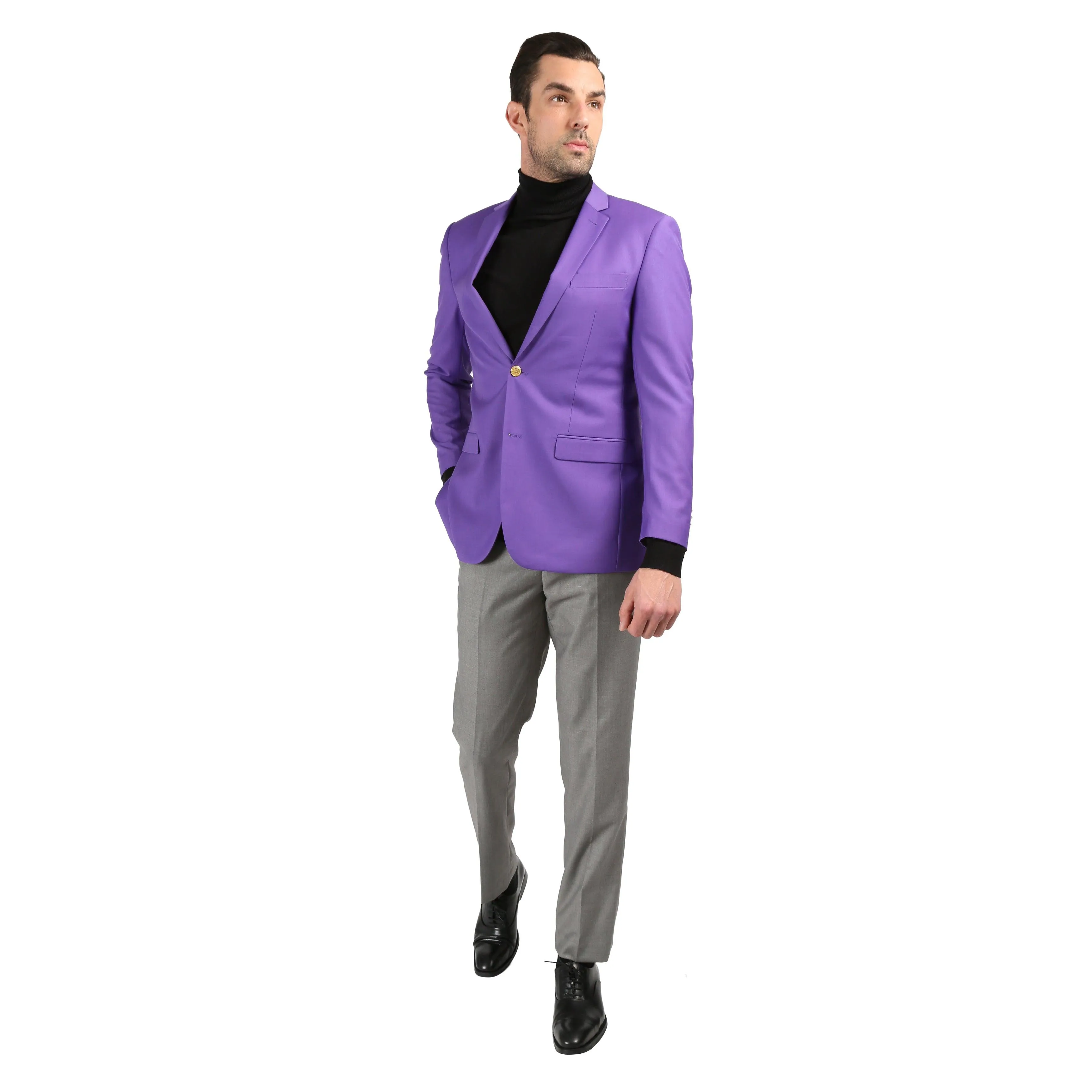 Men's Warwick Gold Button Slim Fit Purple Blazer