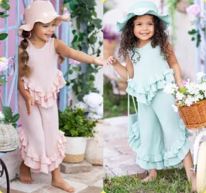 Mia Belle Spring Fun Pastel Ruffle Pants Set - 2 color choices