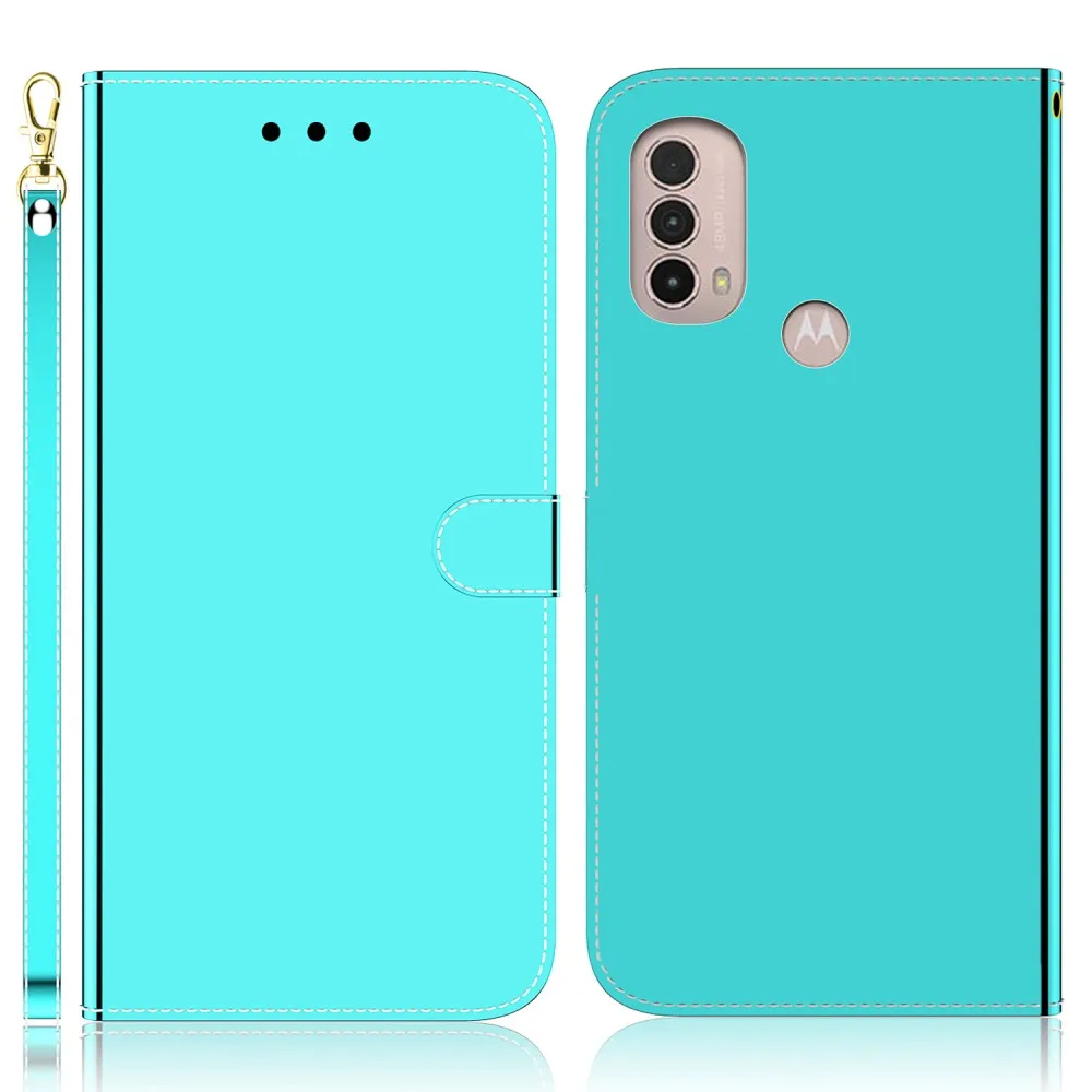 Mirror Motorola Moto E30 / E40 / E20 flip case - Cyan