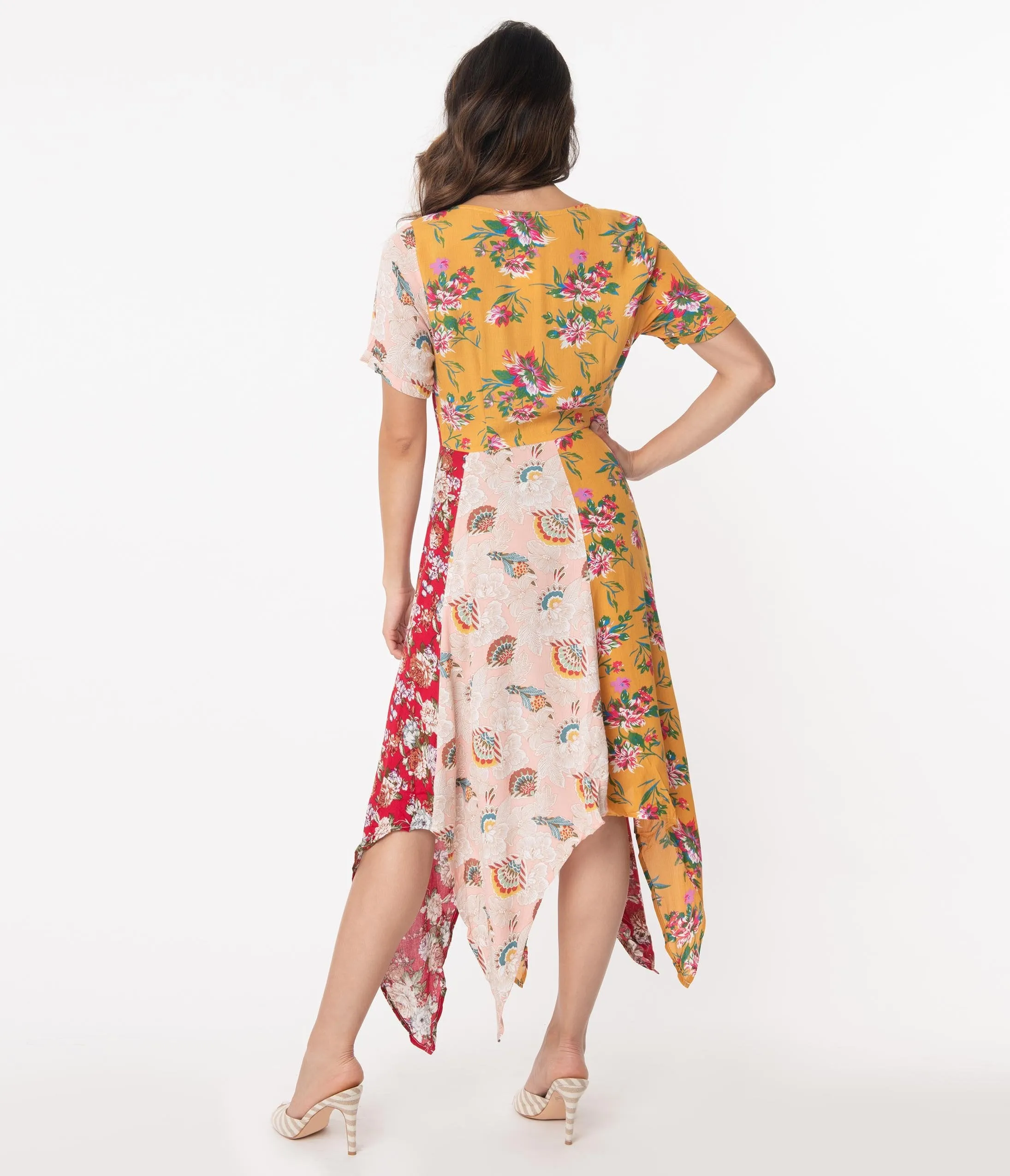 Multicolor Floral Colorblock Handkerchief Dress