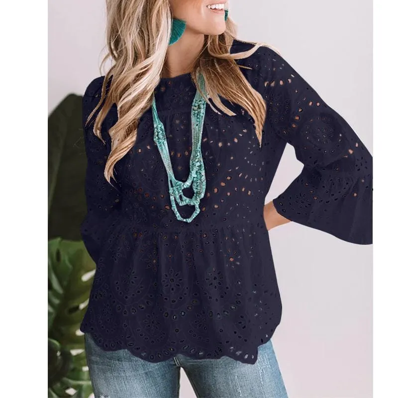 Nada 3/4 Flare Sleeve Lace Blouses