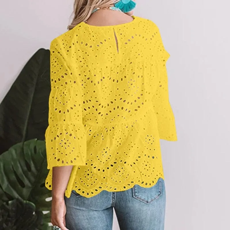 Nada 3/4 Flare Sleeve Lace Blouses