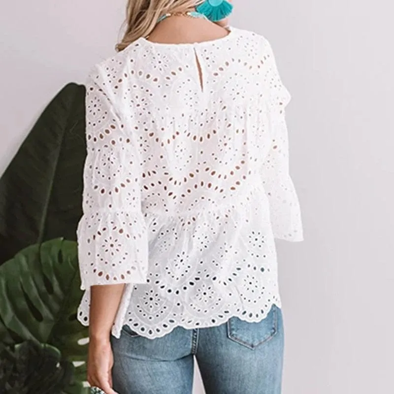 Nada 3/4 Flare Sleeve Lace Blouses