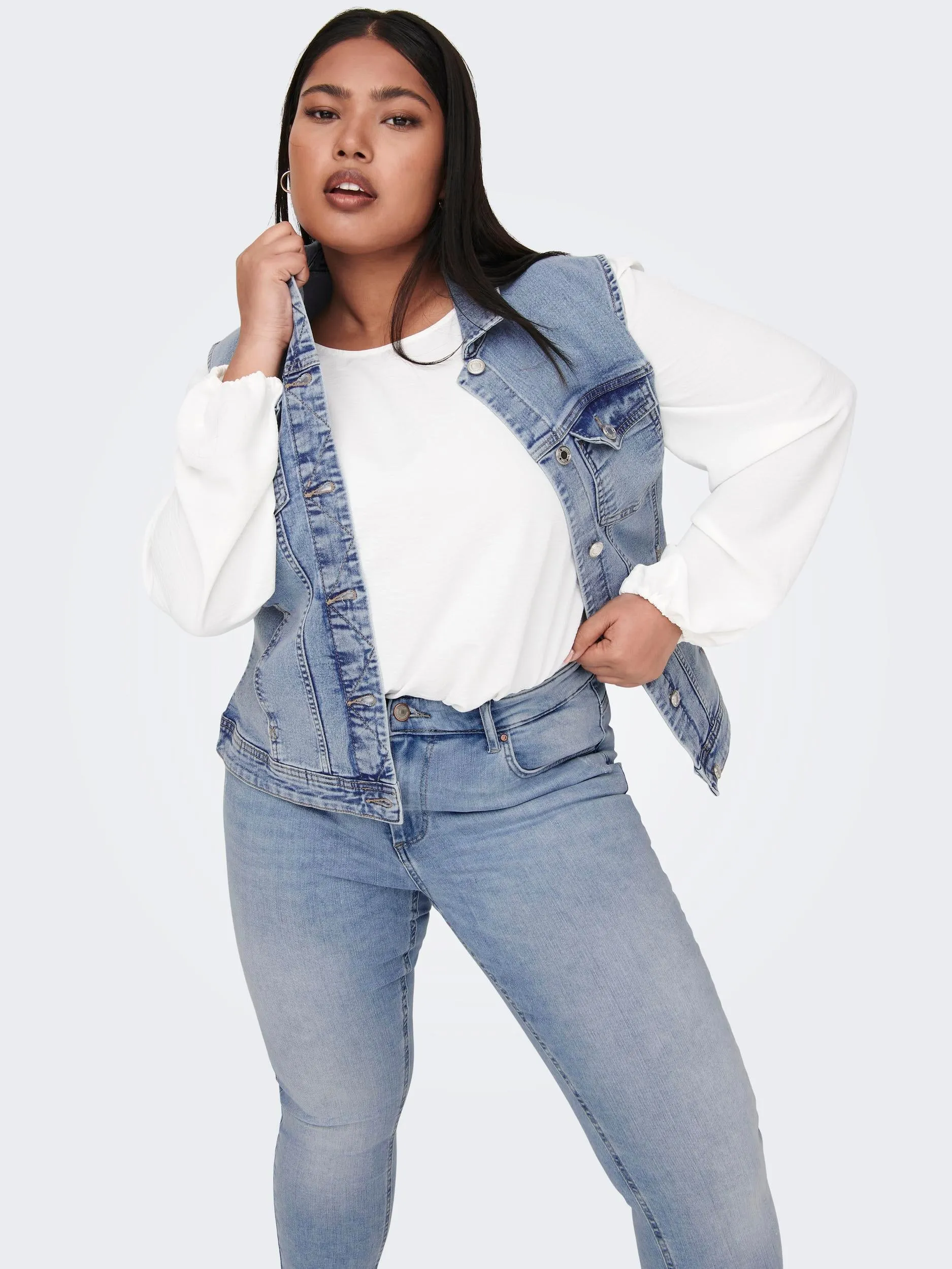 Only Carmakoma Sleeveless Denim Jacket in Pale Blue