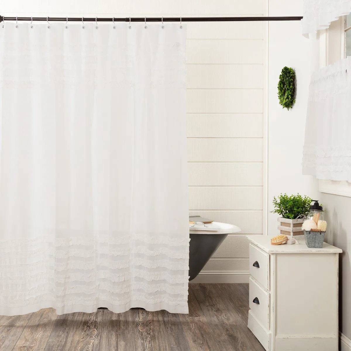 Petticoat Off White Ruffled Sheer Shower Curtain