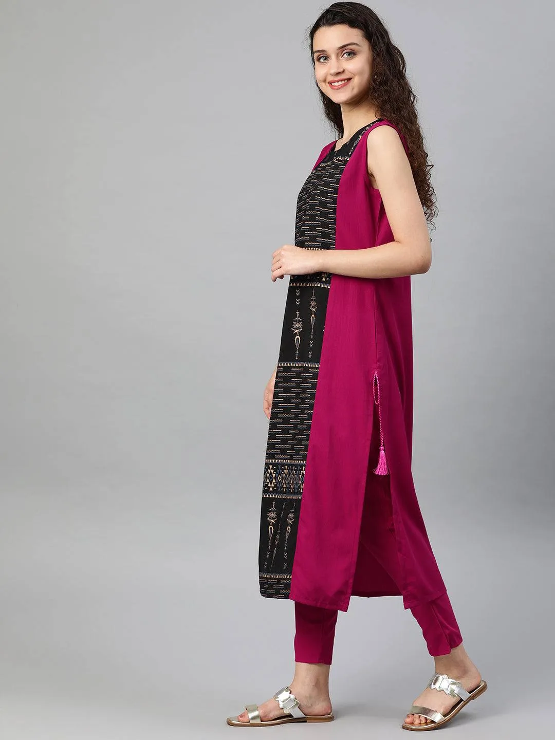 Pink Sleeveless Kurta Palazzo Set in Crepe