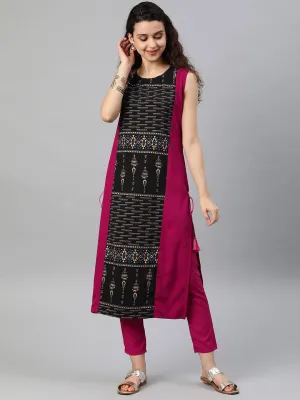 Pink Sleeveless Kurta Palazzo Set in Crepe