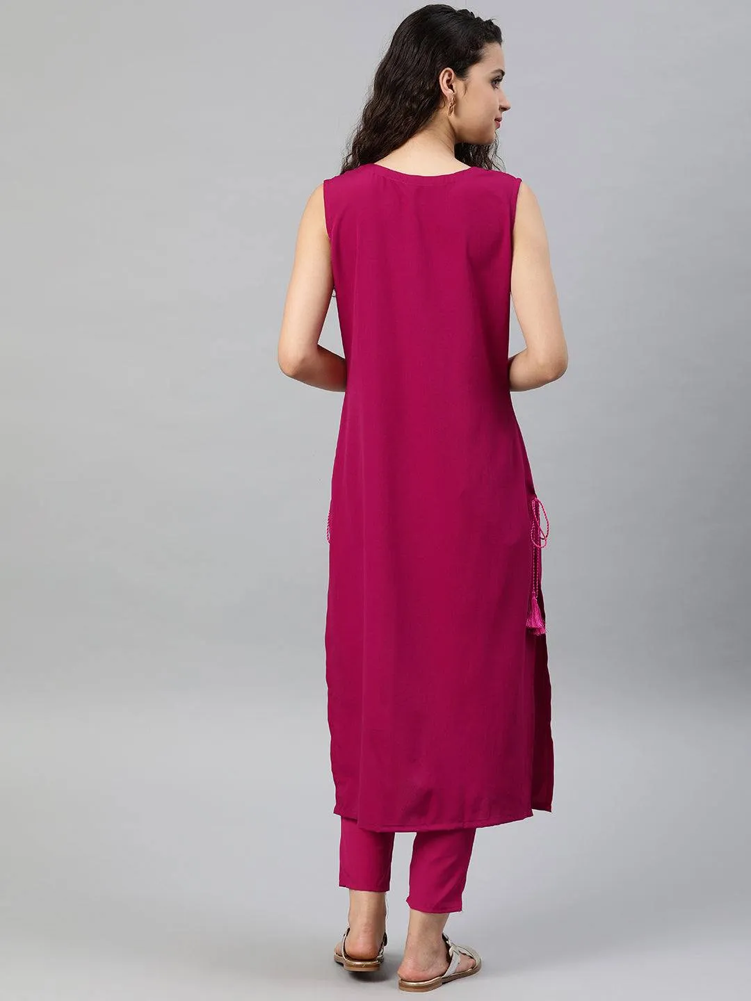 Pink Sleeveless Kurta Palazzo Set in Crepe