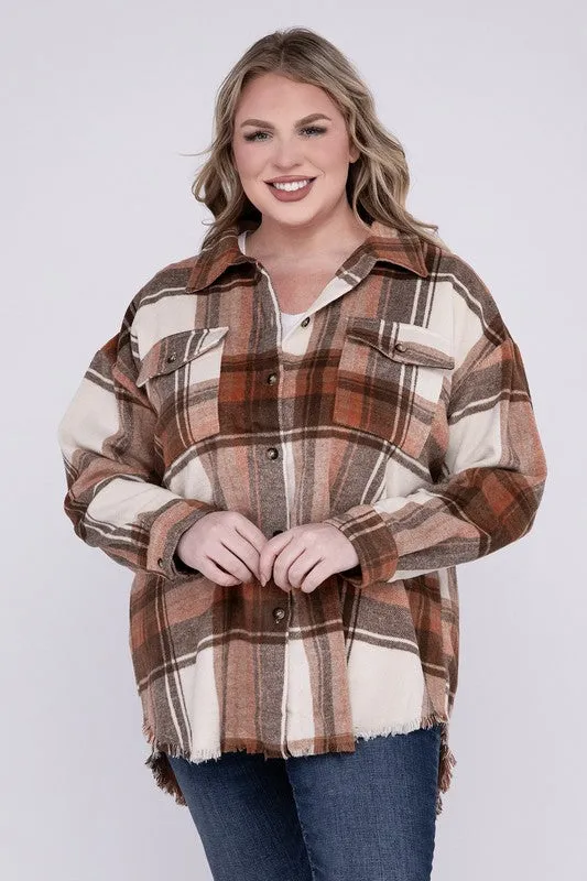 Plus Size Yarn Dyed Plaid Shirt Jacket