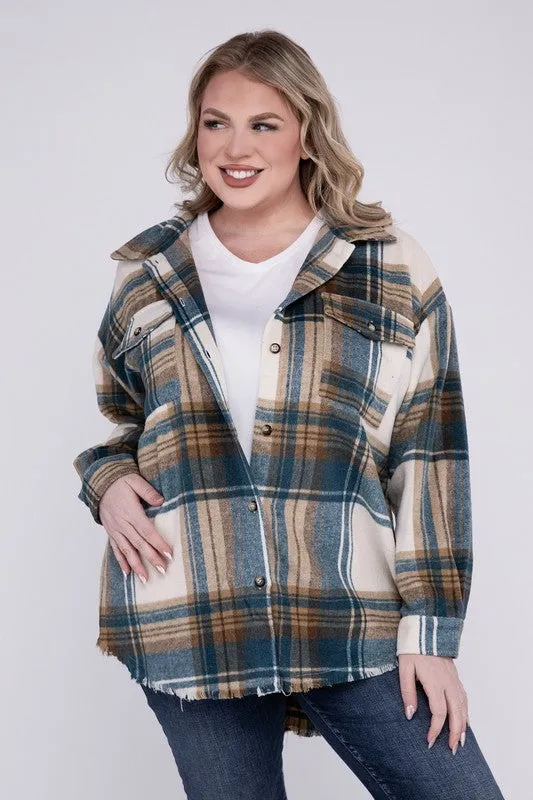 Plus Size Yarn Dyed Plaid Shirt Jacket