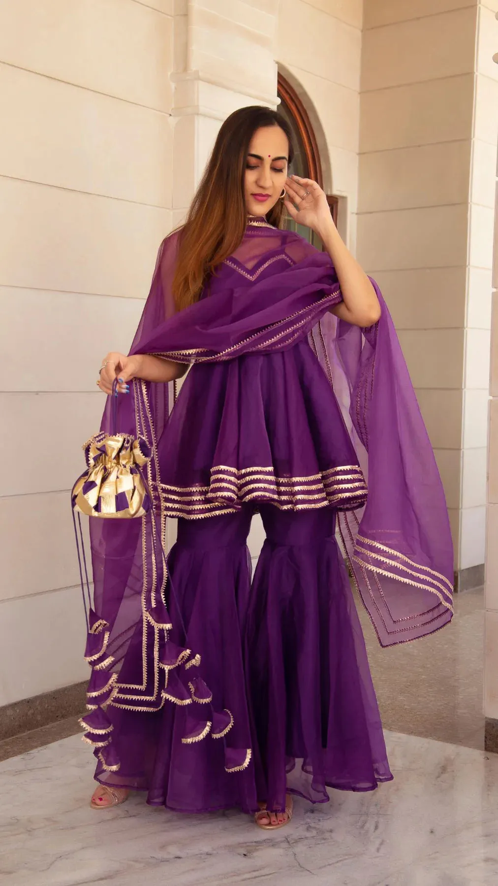 Purple Solid Organza Sharara Set with Dupatta