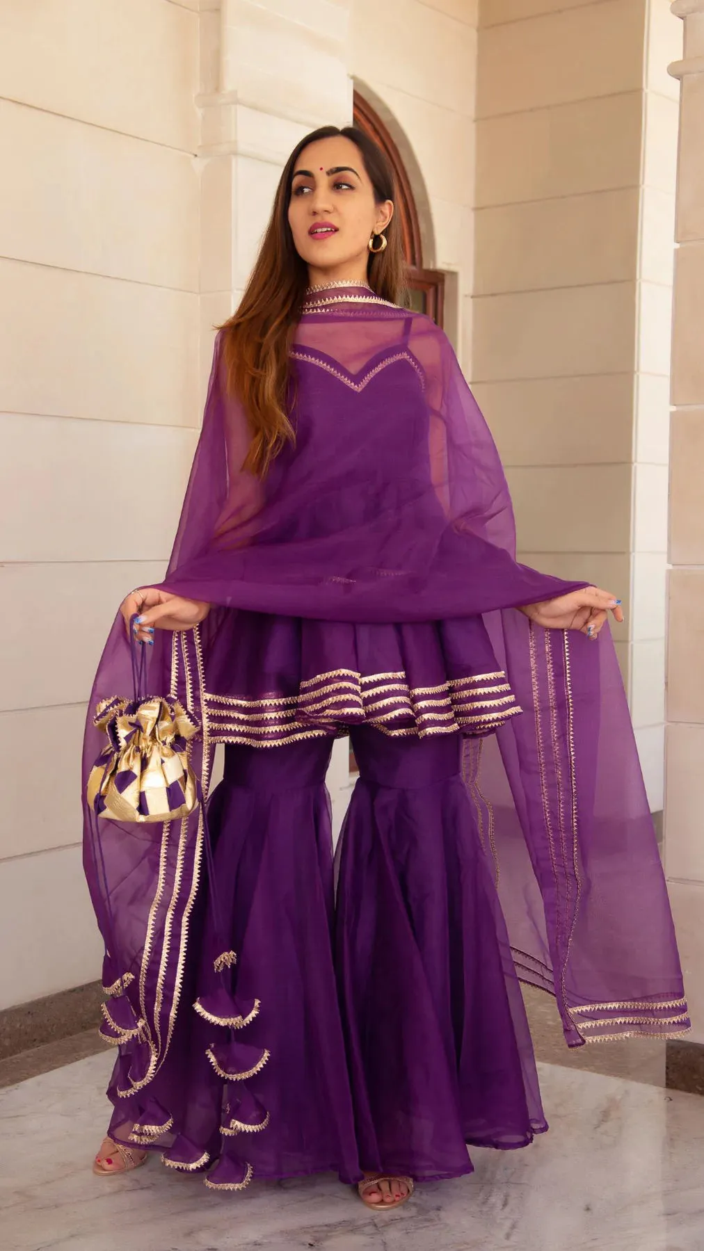 Purple Solid Organza Sharara Set with Dupatta