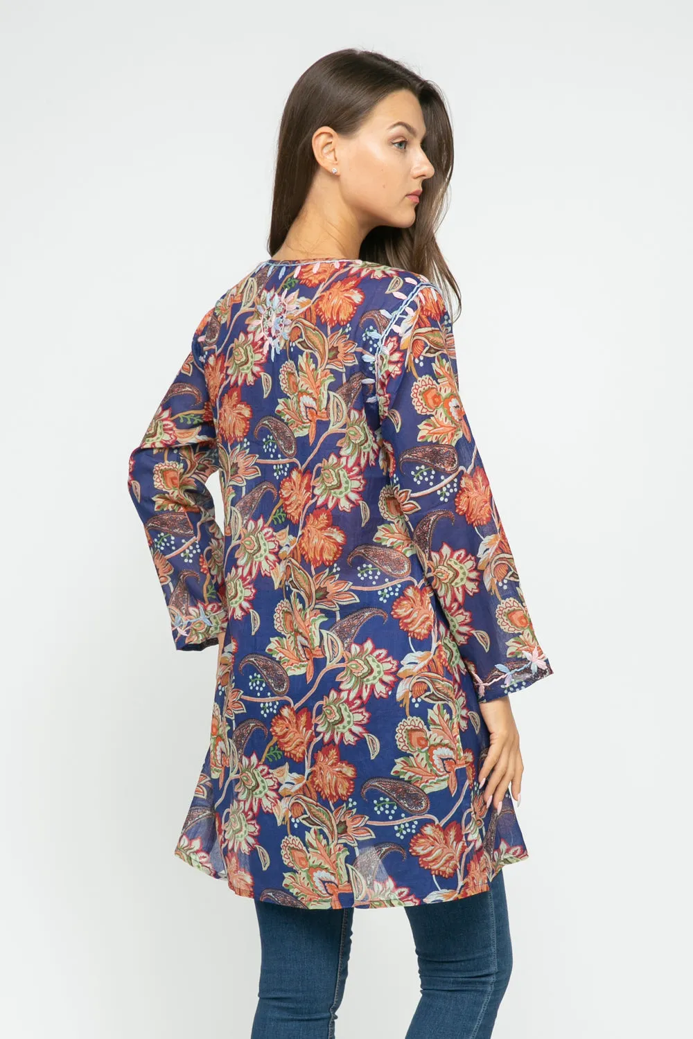 RAJ CARLYLE COBALT PRINTED EMBROIERED TUNIC