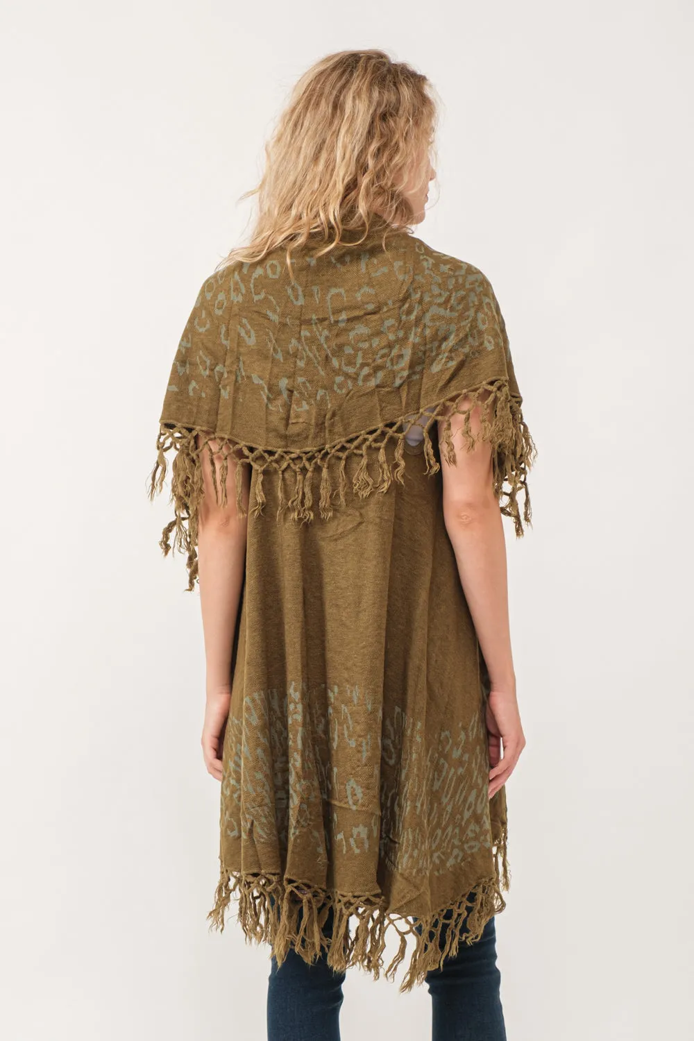 RAJ MAE SPOTTED LEO BORDER PONCHO OLIVE