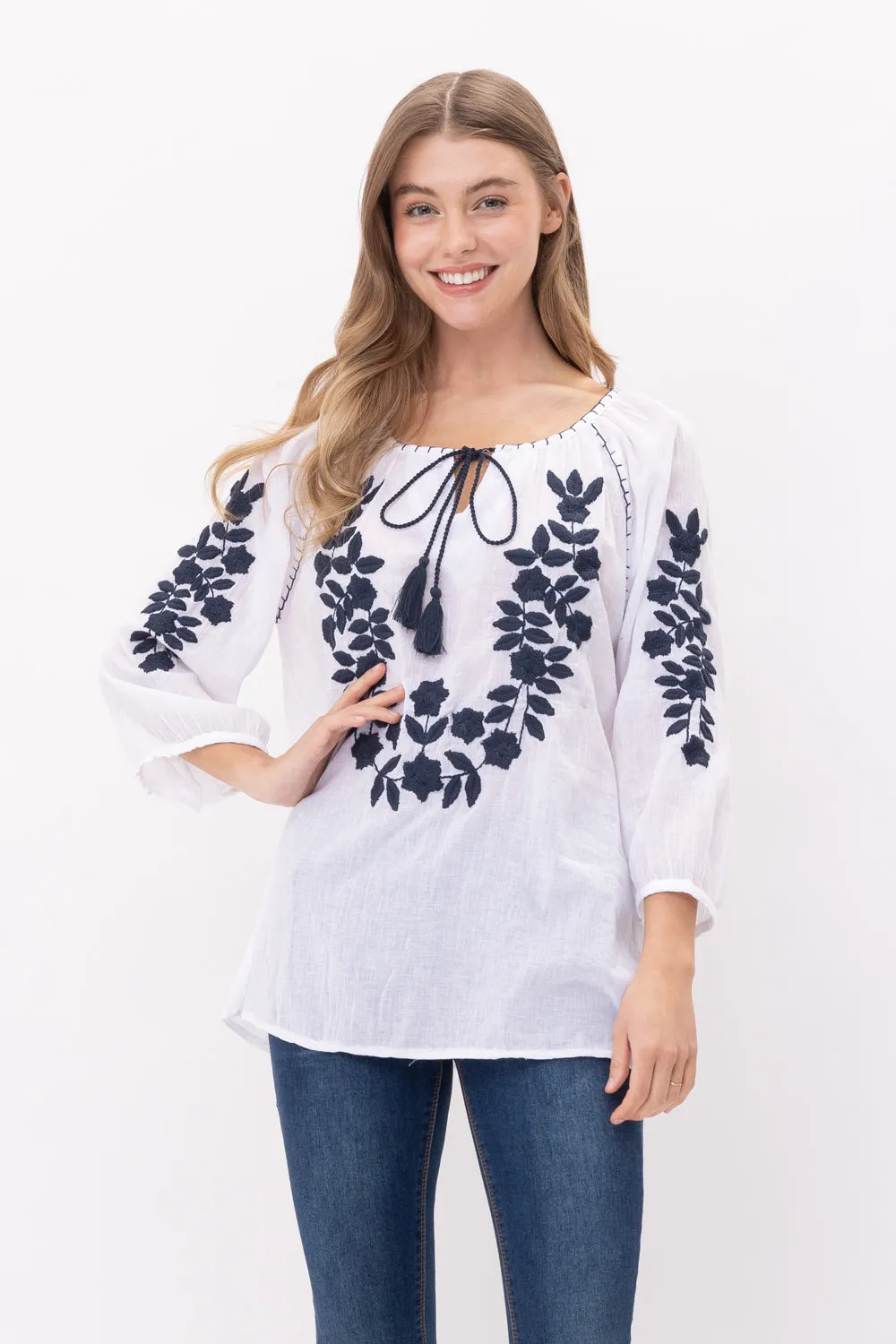 RAJ NORAH EMROIDERED TASSEL TOP