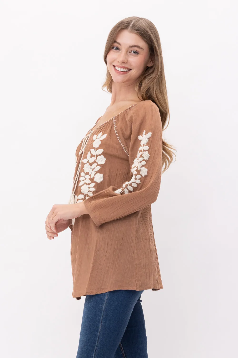 RAJ NORAH EMROIDERED TASSEL TOP