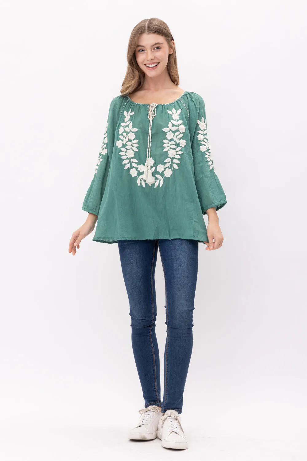 RAJ NORAH EMROIDERED TASSEL TOP