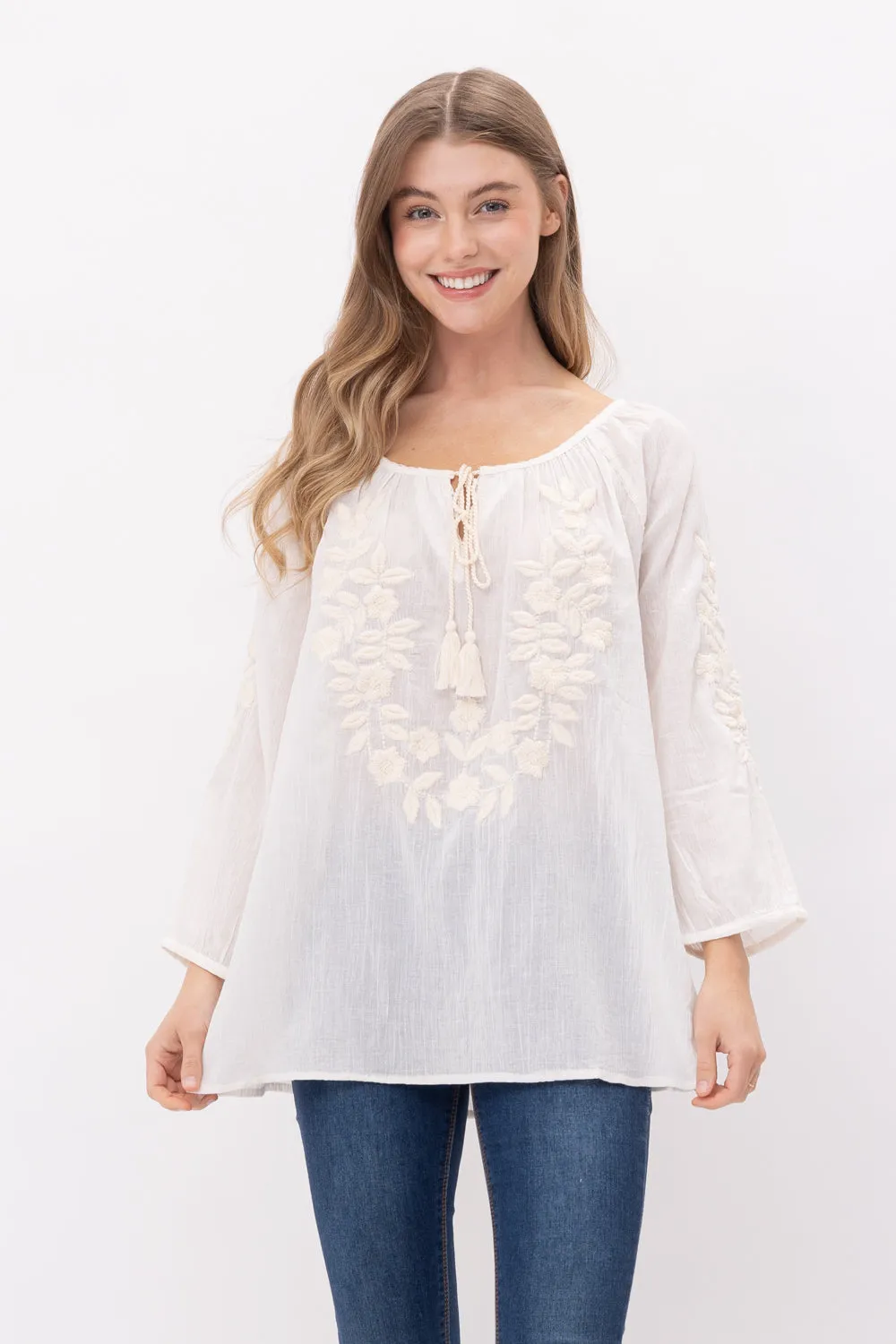 RAJ NORAH EMROIDERED TASSEL TOP