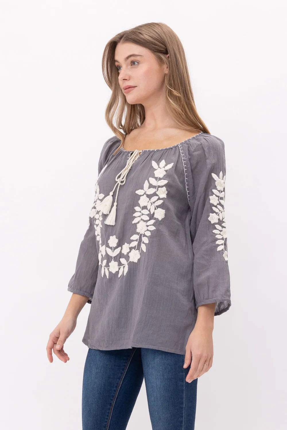 RAJ NORAH EMROIDERED TASSEL TOP