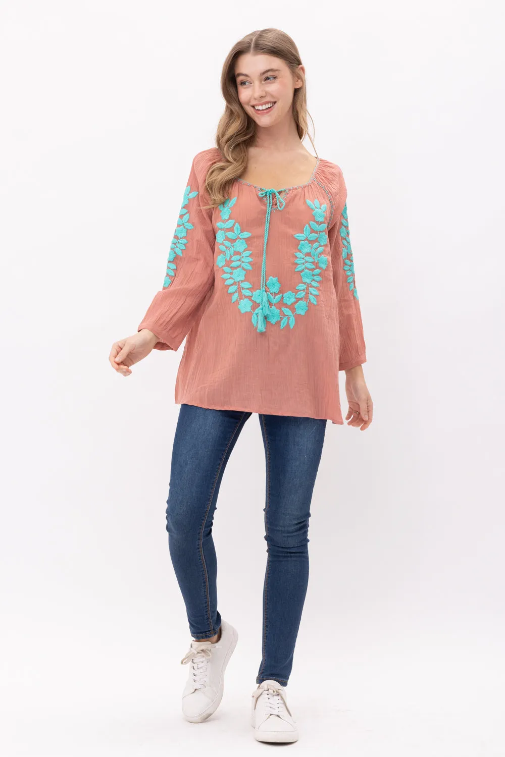 RAJ NORAH EMROIDERED TASSEL TOP