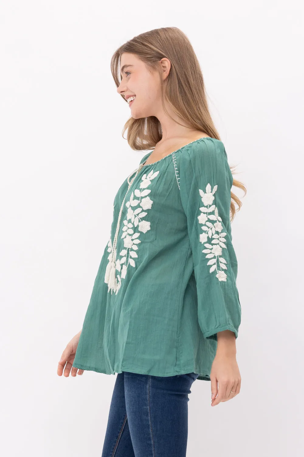 RAJ NORAH EMROIDERED TASSEL TOP