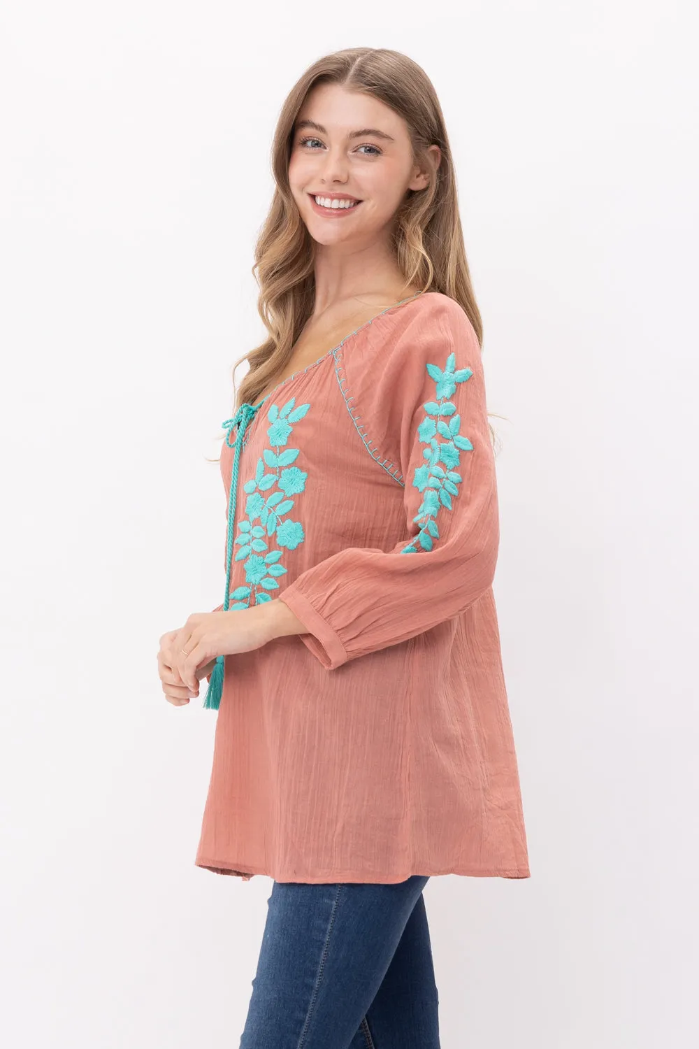 RAJ NORAH EMROIDERED TASSEL TOP