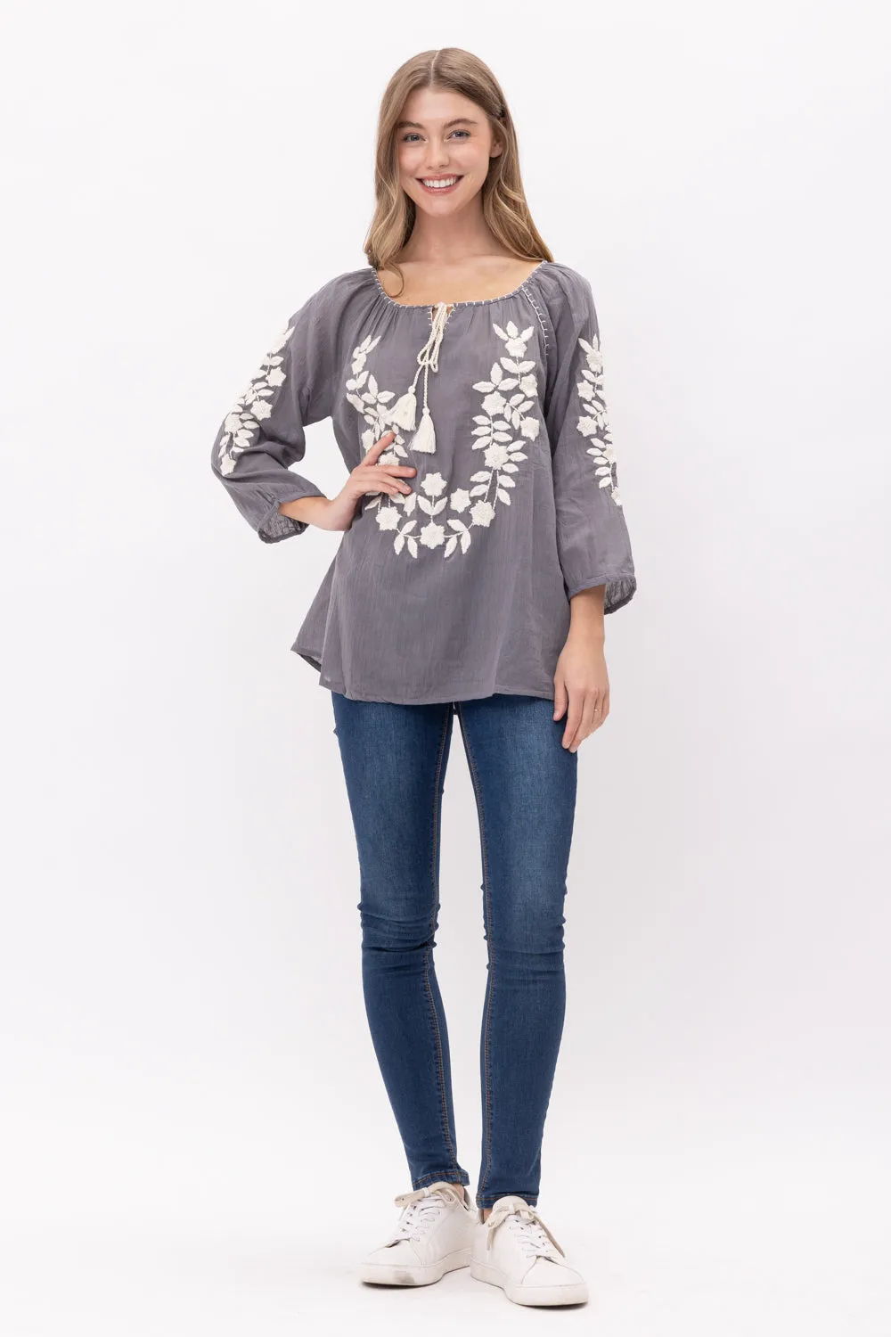 RAJ NORAH EMROIDERED TASSEL TOP