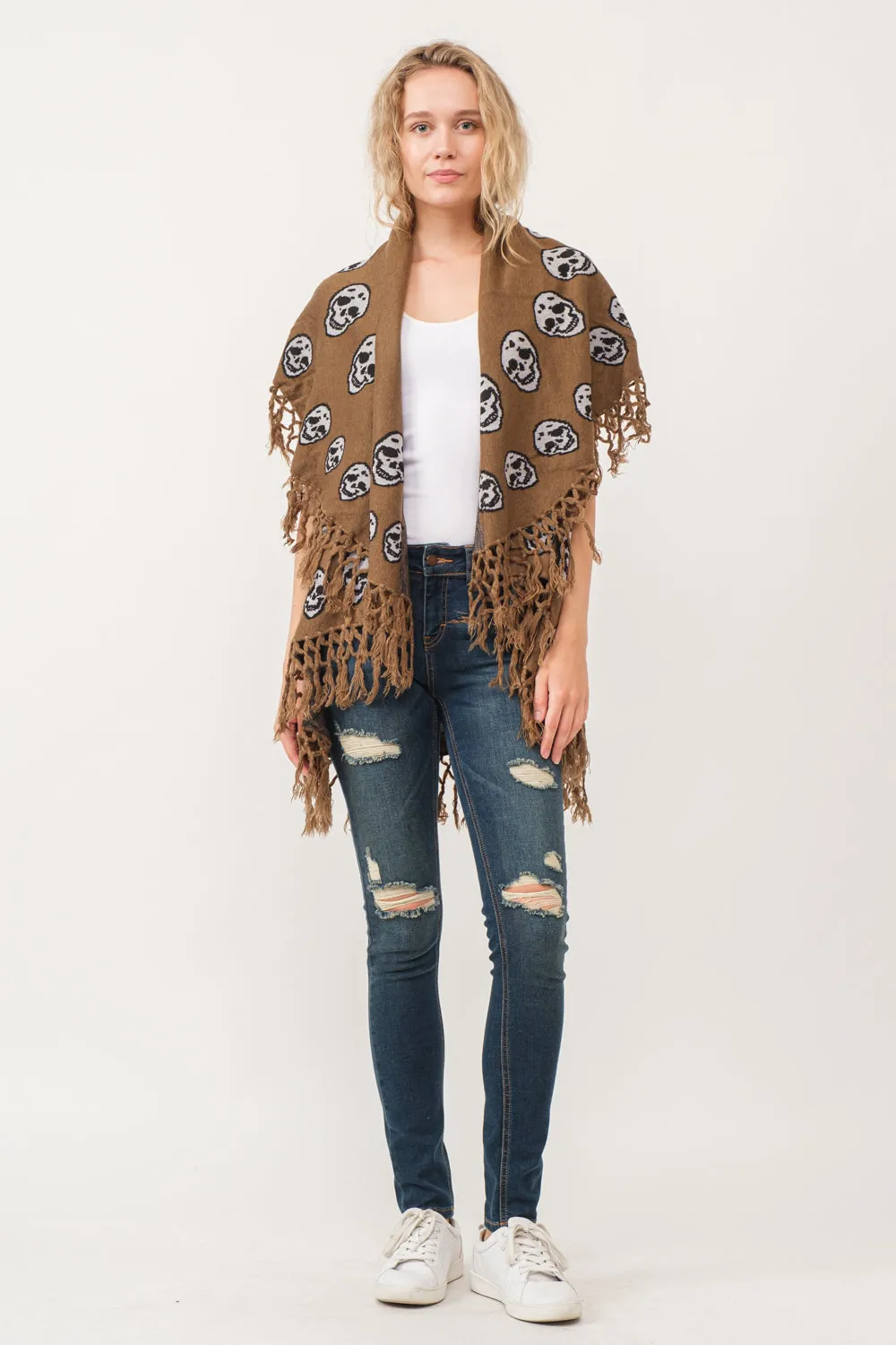 RAJ SABLE SKULL TASSEL BORDER PONCHO