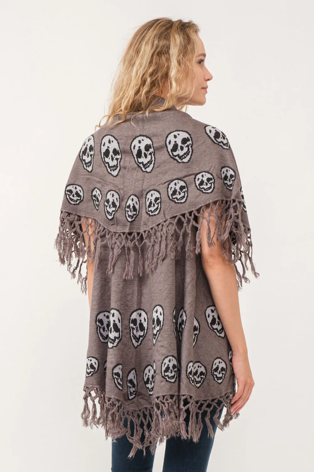 RAJ SABLE SKULL TASSEL BORDER PONCHO