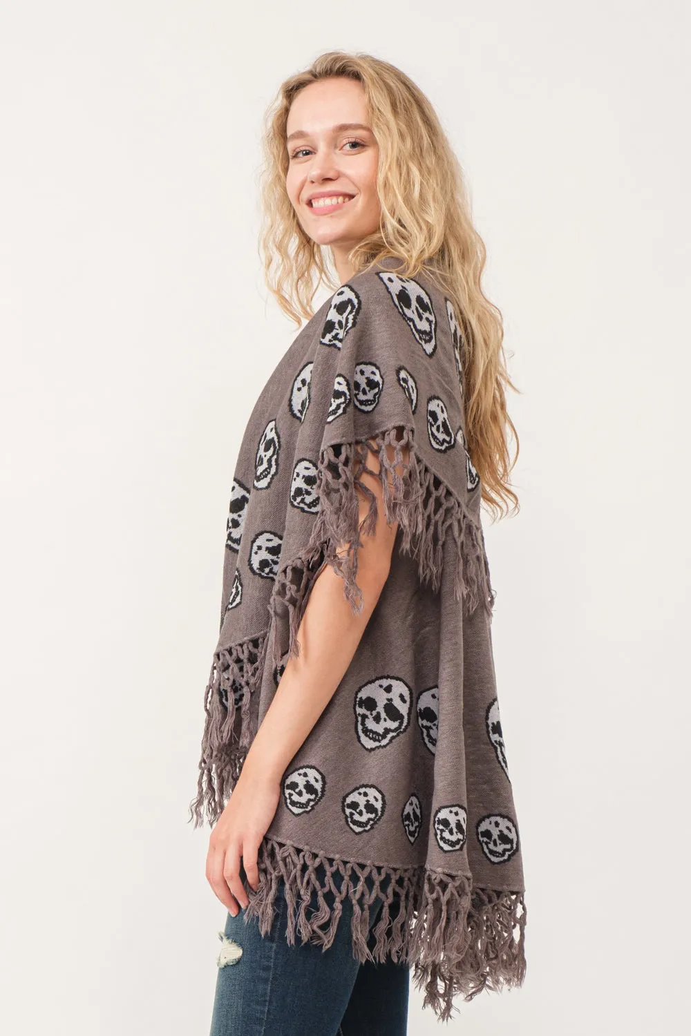 RAJ SABLE SKULL TASSEL BORDER PONCHO