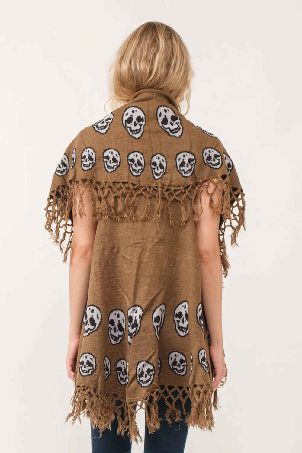 RAJ SABLE SKULL TASSEL BORDER PONCHO