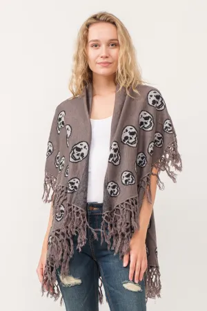 RAJ SABLE SKULL TASSEL BORDER PONCHO