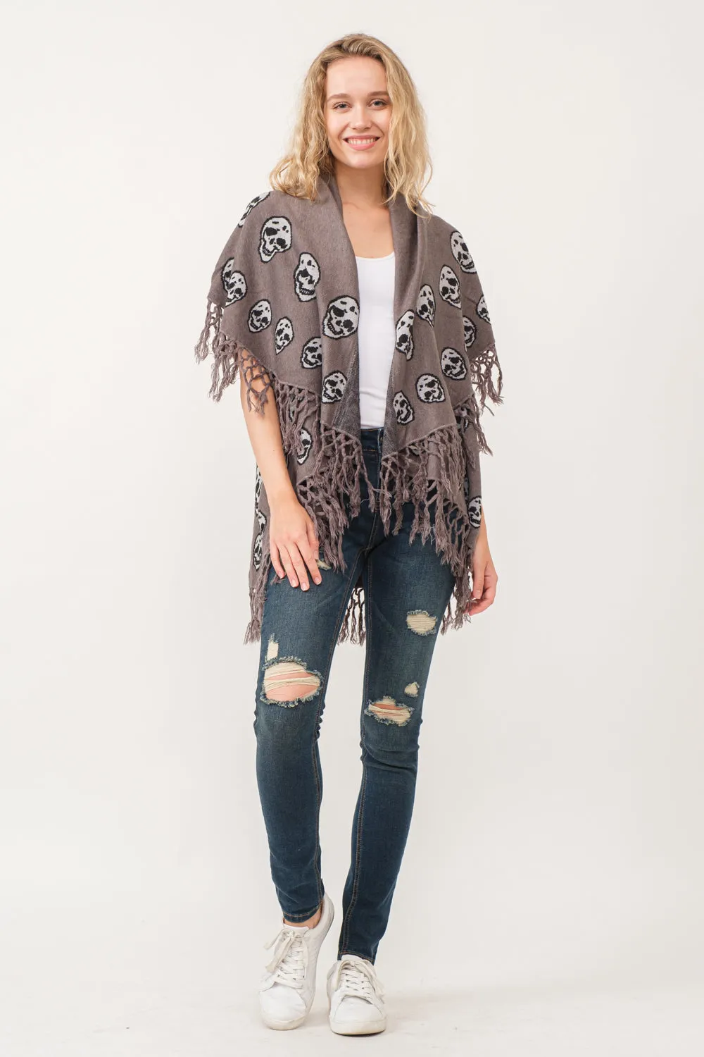 RAJ SABLE SKULL TASSEL BORDER PONCHO