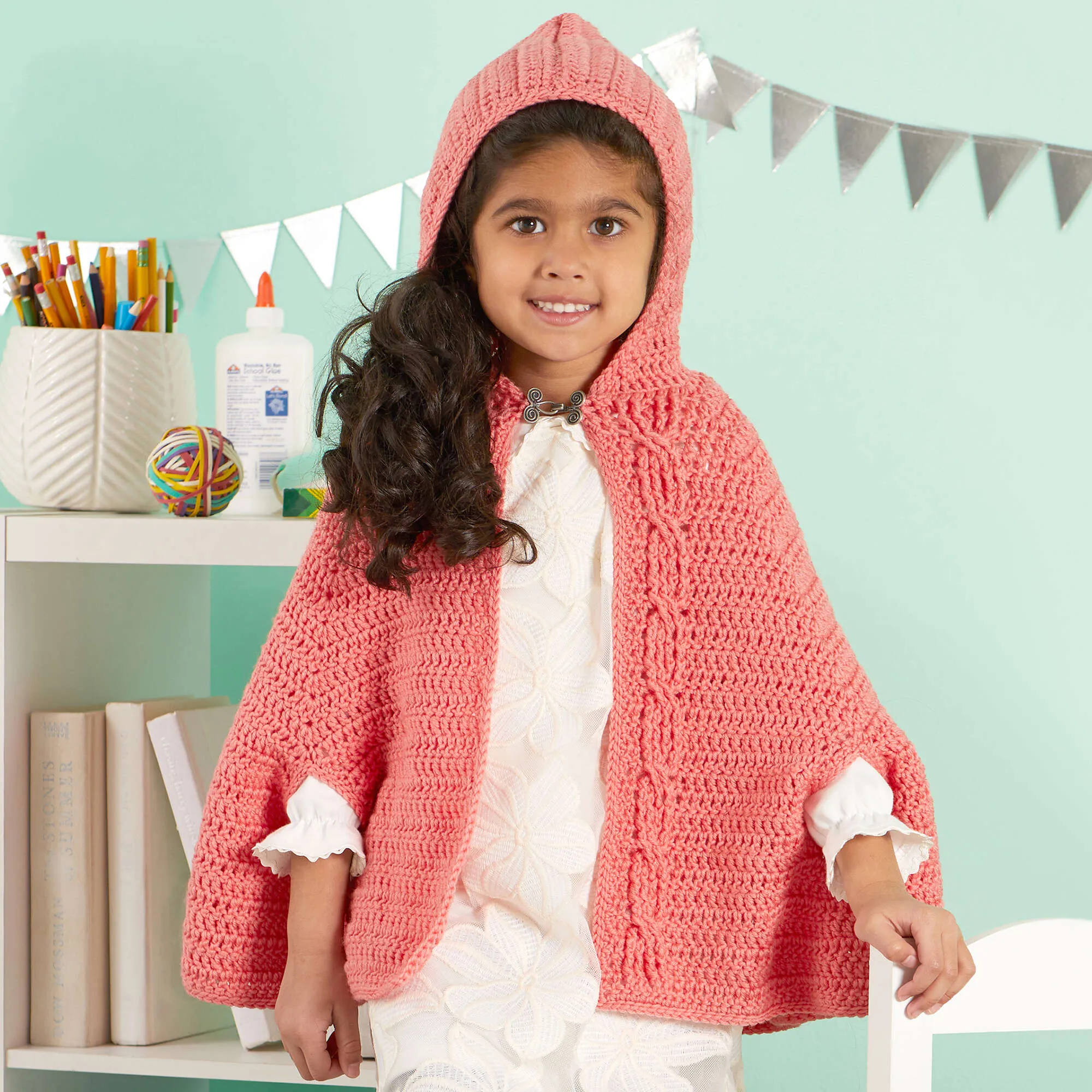 Red Heart Crochet Girl's Chic Hooded Capelet