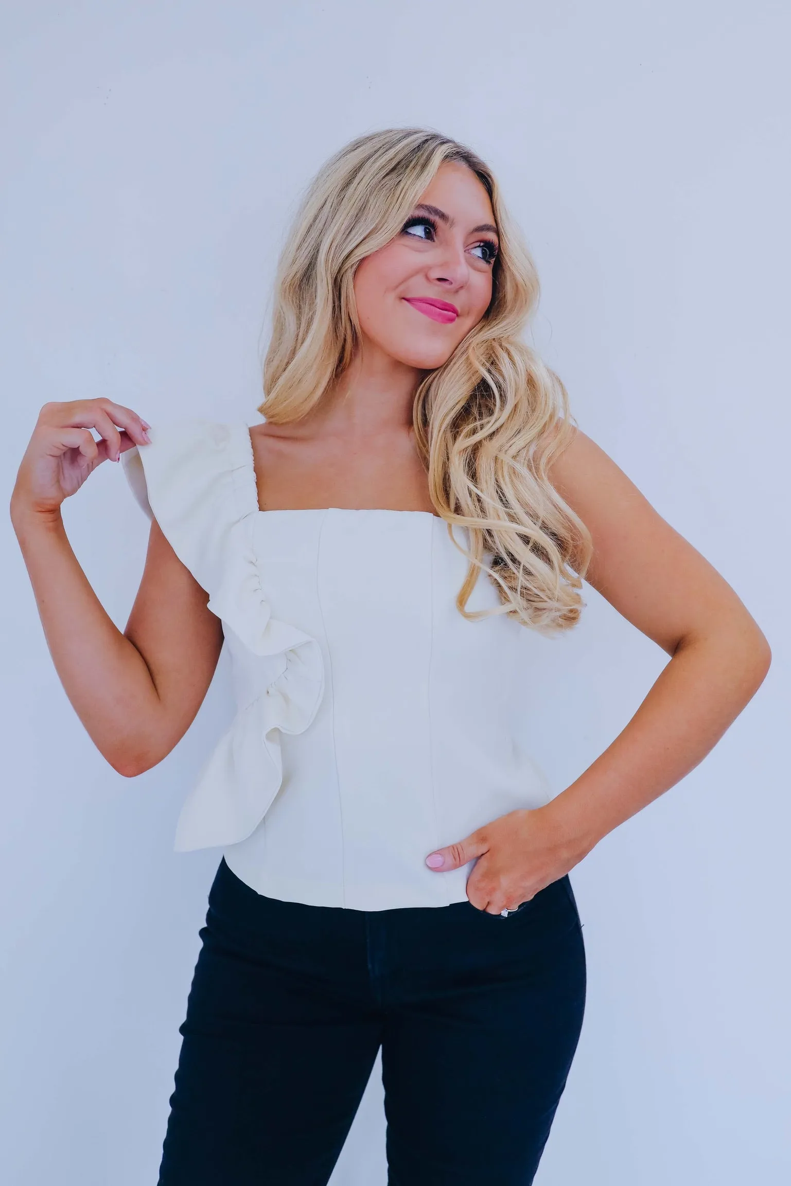 Reva Ruffle One Shoulder Peplum Top - Ivory