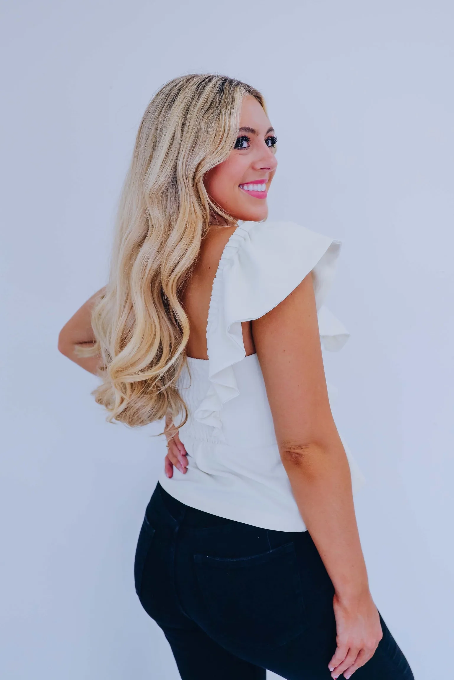 Reva Ruffle One Shoulder Peplum Top - Ivory