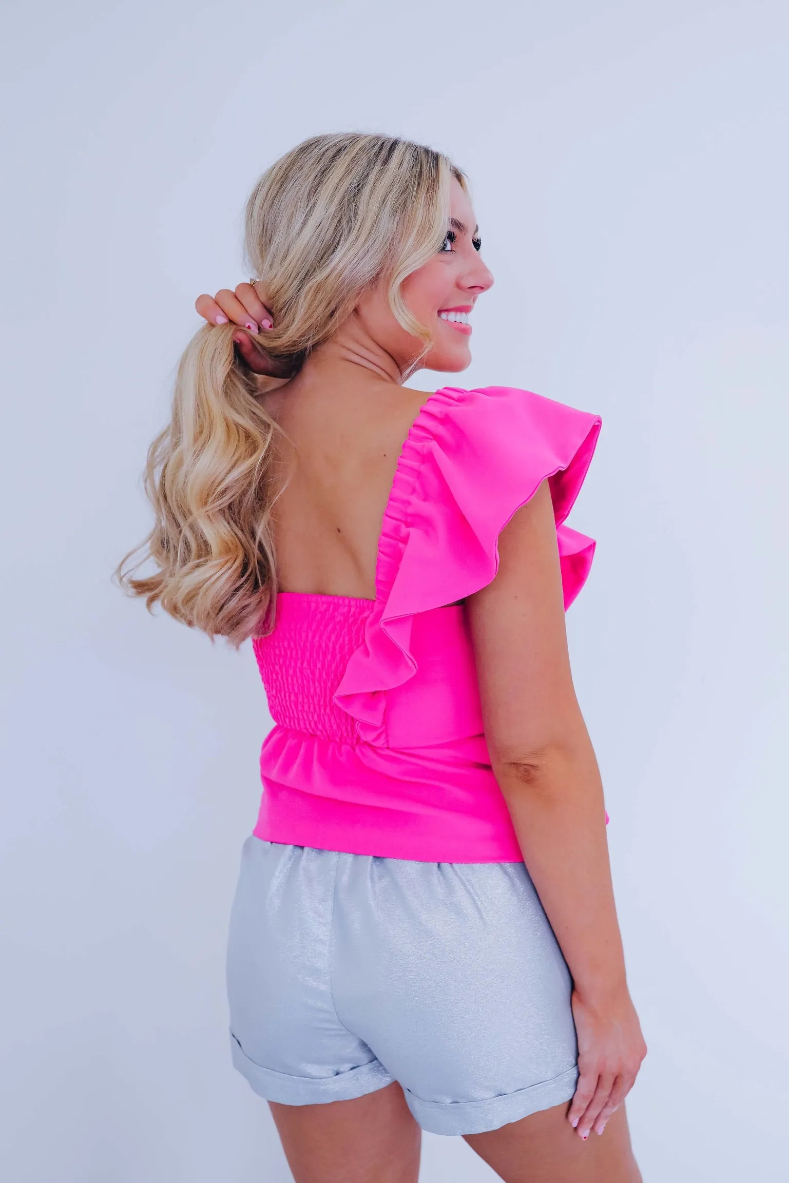 Reva Ruffle One Shoulder Peplum Top - Pink