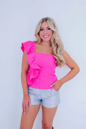 Reva Ruffle One Shoulder Peplum Top - Pink