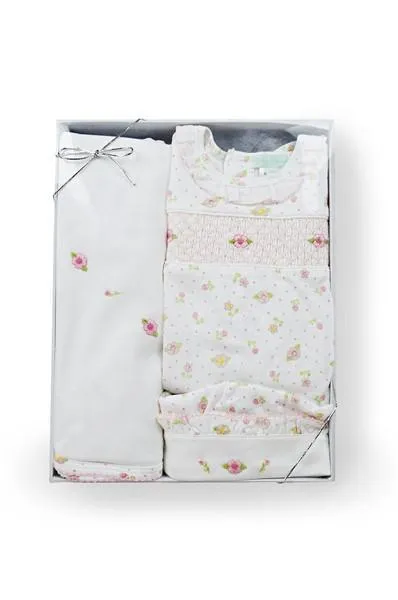 Roses Print Smocked Gift Set (3 Pieces)