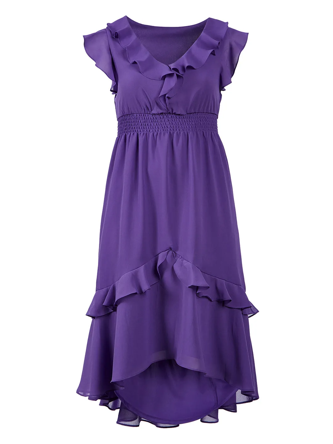 Ruffle Detail V-Neck Fit-And Flare Dress