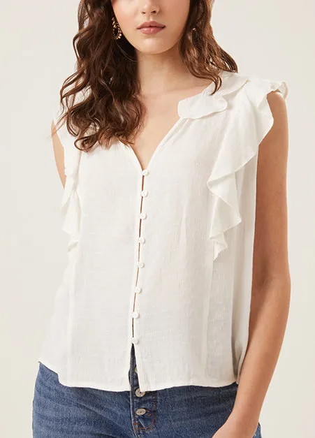 Ruffle Detail White Top