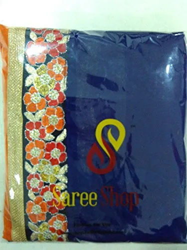 Sareeshop Women's Faux Georgette Saree (Kukimore_Navy Blue And Red_Free Size)