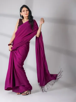 SET | Cocktail Plum Saree With Wine Sequin Sleeveless Blouse - 2 Piece