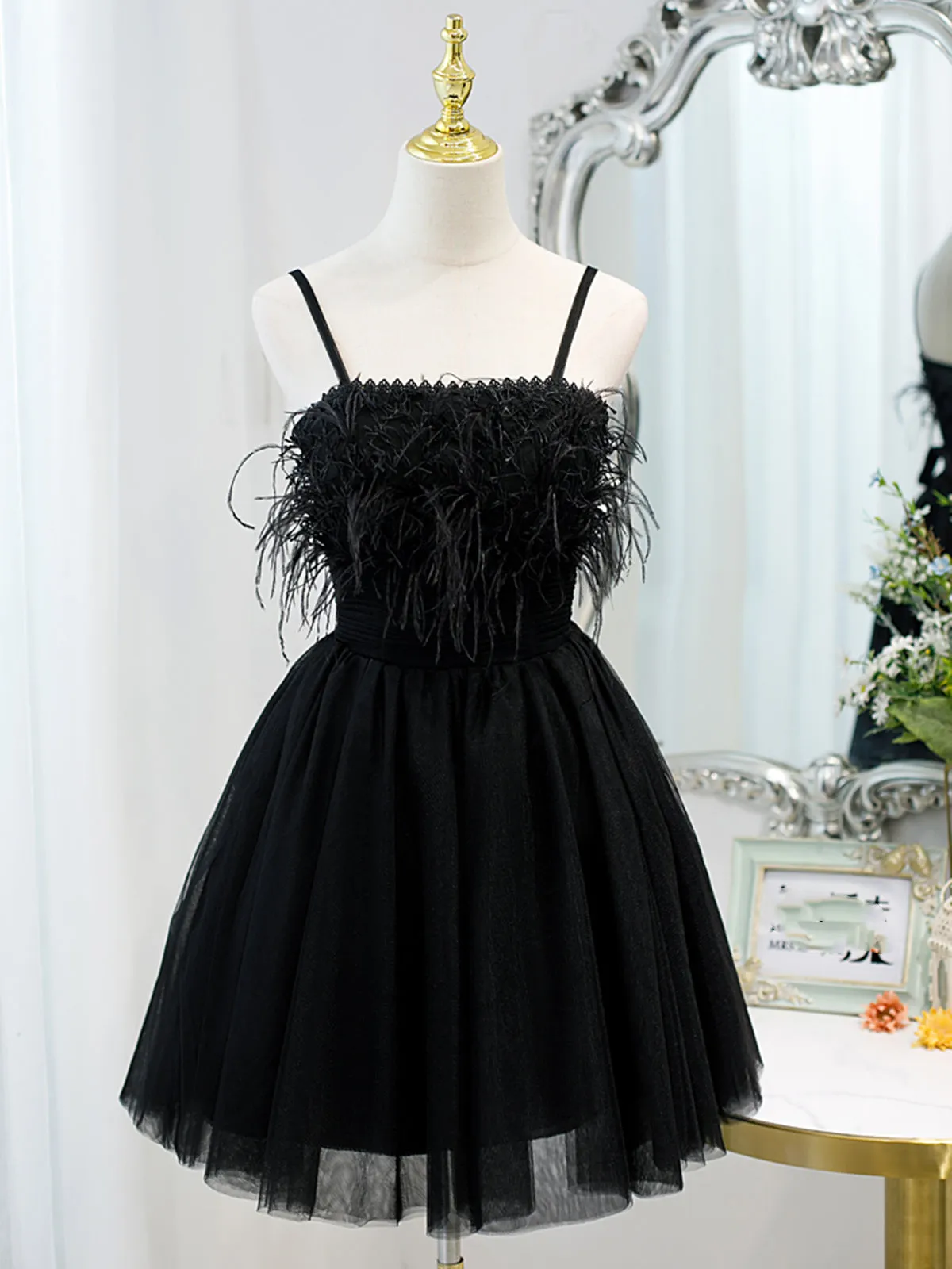 Short Back Prom Dress with Corset Back, Little Black Formal Homecoming Dresses