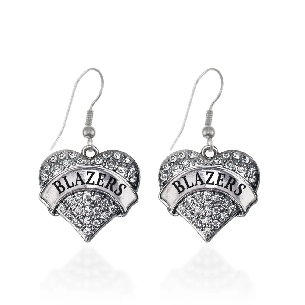 Silver Blazers Pave Heart Charm Dangle Earrings