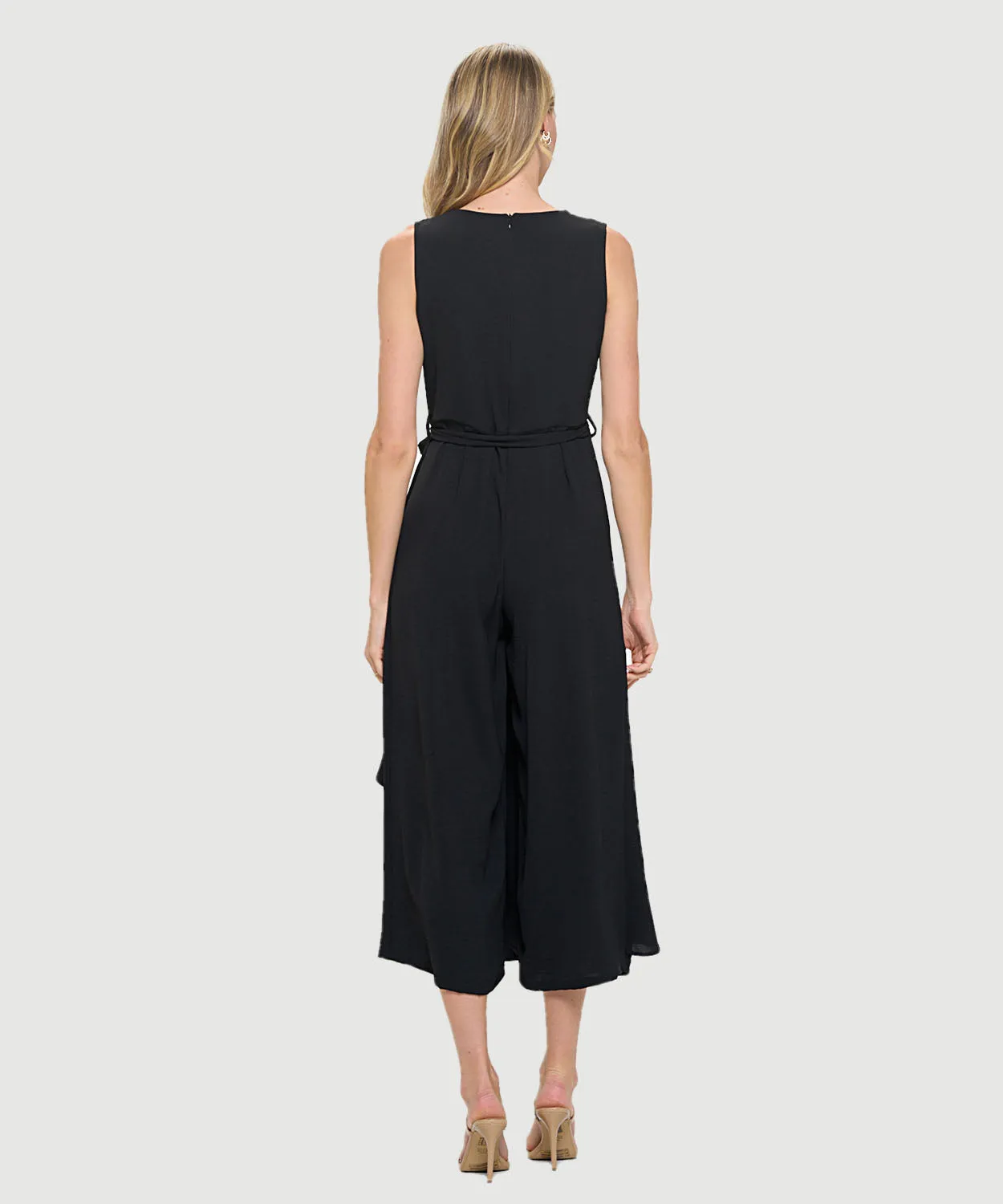 Sleeveless Surplice Airflow Jumpsuit W/ Side Drape And Tie Waist